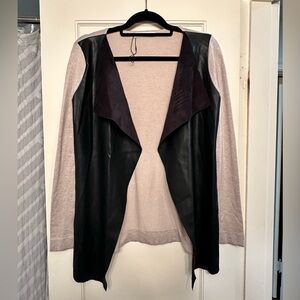 Zara knit cardigan sweater with a faux leather front